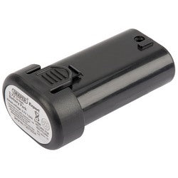 A Draper 30 Led Soft Grip Rechargeable Inspection Lamp Spare Battery - RIL30/BP3.7 in black, featuring a labeled end and a sliding release mechanism.