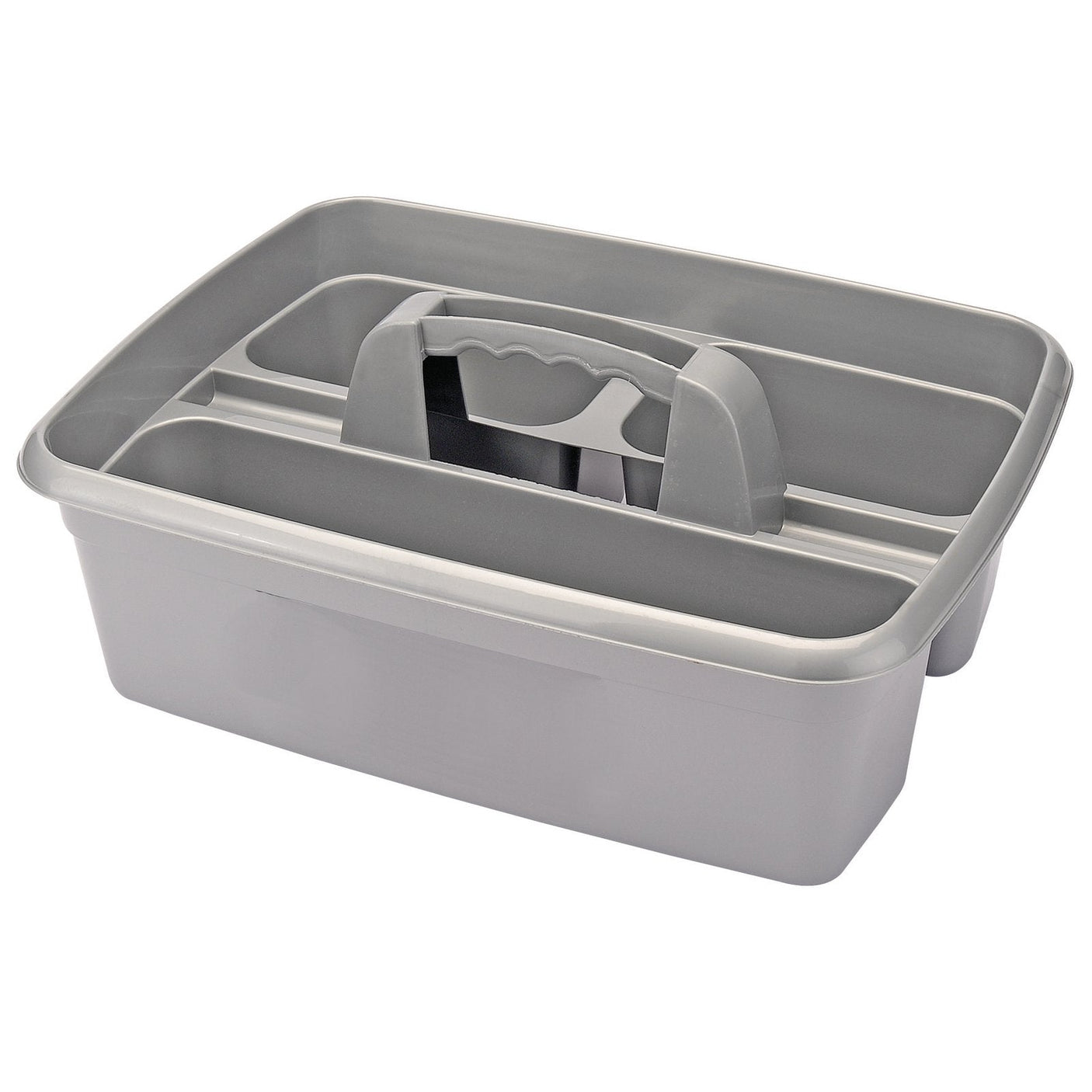 The Draper Cleaning Caddy/Tote Tray (CCG) is a gray plastic caddy with a handle and multiple compartments for organizing cleaning materials.