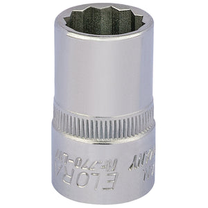 A close-up image of a Draper Elora Whitworth Bi-Hexagon Socket, 1/2" Sq. Dr., 5/16" - 770-LW 5/16. The cylindrical tool features engraved markings on the side and is crafted from durable chrome vanadium steel for enhanced corrosion protection.