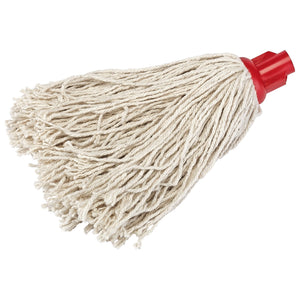 The Draper Py Mop Head With Push-In Socket, No.16 - SMH16, features absorbent cotton yarn strands and a durable red plastic attachment, making it ideal for fitting onto any standard mop handle.