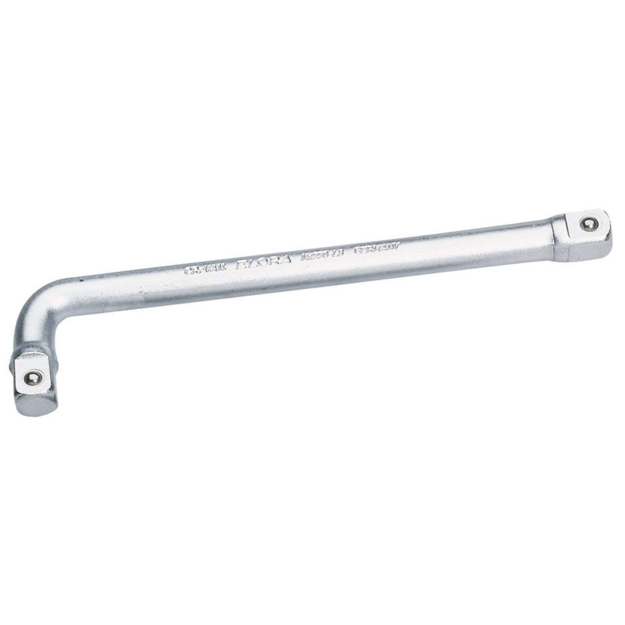 A Draper 90° Offset Handle socket wrench, made of durable chrome vanadium steel, features a square drive head on each end and complies with DIN 3122 Form G/ISO 3315 standards.