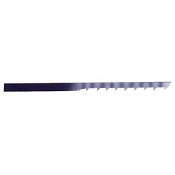 The Draper Plain End Fretsaw Blade, 127mm, No. 2/0, 28Tpi - FSB1 is a sleek, elongated metal blade with a series of evenly spaced, hardened steel teeth along one edge.