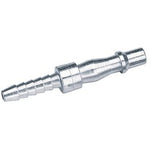 The Draper 1/4" Bore Pcl Air Line Coupling Adaptor/Tailpiece (Sold Loose) - A1793 BULK is a metallic hose barb connector with ribbed ends, designed for securing hose connections in plumbing or industrial applications.