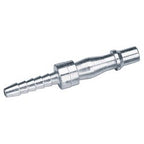 A Draper 3/16" Bore Pcl Air Line Coupling Adaptor/Tailpiece (Sold Loose) - A2486 BULK, featuring a silver metal barbed hose connector with a ribbed design on one end and an integral adaptor fitting on the other.