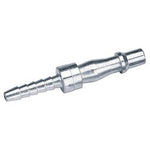 A Draper 3/16" Bore Pcl Air Line Coupling Adaptor/Tailpiece (Sold Loose) - A2486 BULK, featuring a silver metal barbed hose connector with a ribbed design on one end and an integral adaptor fitting on the other.