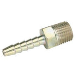 The Draper 1/4" BSP taper 3/16" bore PCL male screw tailpiece (sold loose) features a hexagonal nut portion that transitions into a ridged barb for hose attachment.