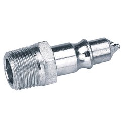 The Draper 1/2" Male Thread Air Line Screw Adaptor Coupling (Sold Loose) - A3035 BULK is a metal air hose fitting that features a threaded end and a quick-connect mechanism, designed specifically with a male thread BSP screw adaptor for secure connections.