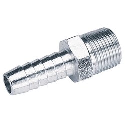 The Draper 3/8" Taper 3/8" Bore Pcl Male Screw Tailpiece (Sold Loose) - A2951 BULK is a metal hose barb fitting with a 3/8" thread size and BSP taper, designed for connecting flexible tubing to a pipe.