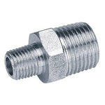 The Draper 1/2" Male To 1/4" BSP Male Taper Reducing Union (Sold Loose) - A6900 BULK is a metal pipe fitting that connects two threaded sections of different diameters, available for loose sale.