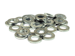 A scattered arrangement of Sparex Imperial Flat Washers, each with a 5/8'' ID (DIN 125A), from Agripak consisting of 10 pieces (Sparex Part Number: S.25839).