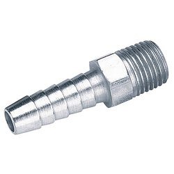 The Draper 1/4" Taper 5/16" Bore Pcl Male Screw Tailpieces (5 Piece) - A1206 PACKED consists of metal hose barb fittings designed to connect flexible hoses to threaded pipes. With BSP taper threading and a barbed end, these fittings ensure a secure connection and are commonly referred to as tailpieces.