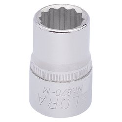 A professional quality chrome bi-hexagon socket, inscribed with "Draper ELORA NR 870-M 11", crafted from durable chrome vanadium steel for superior corrosion protection.