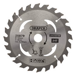 Draper Tct Cordless Construction Circular Saw Blade For Wood & Composites, 165 X 20mm, 24T - SBC2 - Farming Parts