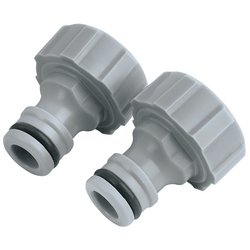 Two sturdy Draper Outdoor Tap Connectors, 3/4" (Pack Of 2) - GWPPTC2 come equipped with black O-rings and are displayed against a plain white background. Ideal for your garden hose or sprinklers.