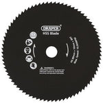 Image of a Draper 89mm Metal Cut Blade For Draper Storm Force® Mini Plunge Saw - YMPS600SF with various icons indicating safety instructions, such as wearing eye and hand protection. The blade specifications include a 10mm bore and a maximum speed of 10,000 RPM.