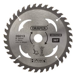 Draper Tct Cordless Construction Circular Saw Blade For Wood & Composites, 165 X 20mm, 36T - SBC3 - Farming Parts