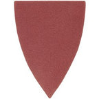 The Draper Sanding Finger Sheets, measuring 50 x 50 x 36mm (Pack of 10) - APT300O/U, are triangular, red-colored sheets with a pointed tip. They are designed for detail sanding on various surfaces and are compatible with Draper oscillating tools and similar machines. The universal mount accessories make for easy attachment.