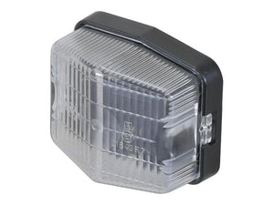 The Marker Light - Rear Facing (Halogen), RH & LH, 12V by Sparex (Part Number: S.26123) is a rectangular, clear plastic lens with a black casing, likely designed for use in vehicle tail lights or indicators. It features a ribbed design and embossed markings to accommodate a 12V halogen marker light.