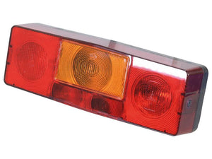 The Sparex Rear Combination Light is a rectangular vehicle tail light that features three sections: two red outer sections and one amber center section. Compatible with both 12/24V systems, it is ideal for versatile applications, offering four functions: brake, tail, indicator, and number plate illumination.