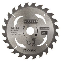 Draper Tct Construction Circular Saw Blade, 216 X 30mm, 24T - SBC4 - Farming Parts