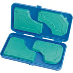 The Draper Sealant Smoothing Set (4 Piece) - RGP/SET includes a blue plastic case that holds four green, L-shaped smoothing tools featuring ridges and ergonomic design markings. The tools are securely fitted inside the case.