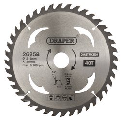 Draper Tct Construction Circular Saw Blade, 216 X 30mm, 40T - SBC5 - Farming Parts