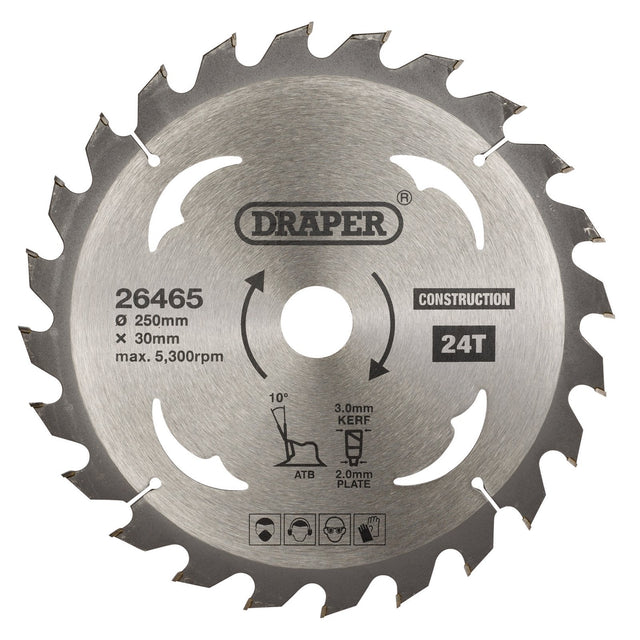 Draper Tct Construction Circular Saw Blade, 250 X 30mm, 24T - SBC6 - Farming Parts
