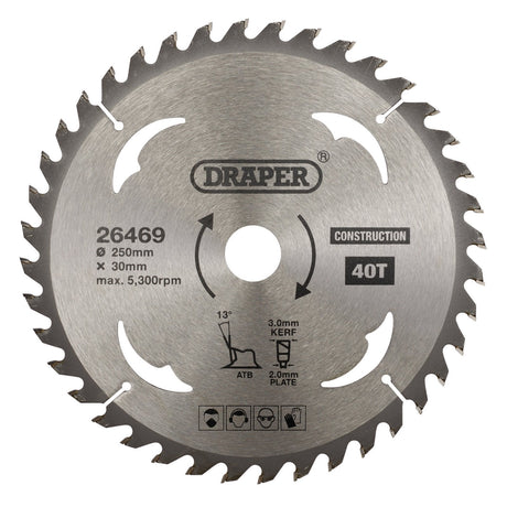 Draper Tct Construction Circular Saw Blade, 250 X 30mm, 40T - SBC7 - Farming Parts