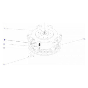 Technical diagram of a mechanical component for a Massey Ferguson Tractor Series with numbered labels pointing to various parts, such as bolts, screws, and a cylindrical element. Parts 7, 9, 10, 11, 12, and 13 are indicated. Includes details on the AGCO Massey Ferguson - Clutch Spring (Part Number: 3603609M1) mechanism.