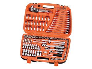 An open Sparex 1/4'', 3/8'' & 1/2'' Drive Ratchet Socket Set (125 pcs.), displaying various wrenches, sockets, ratchets, and a combination gear wrench for every task.