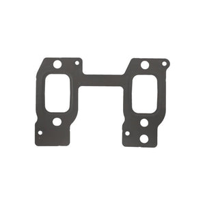 A Massey Ferguson exhaust gasket replacement part by AGCO, model F836200100170, designed as a rectangular black metal gasket with multiple symmetrically arranged holes.