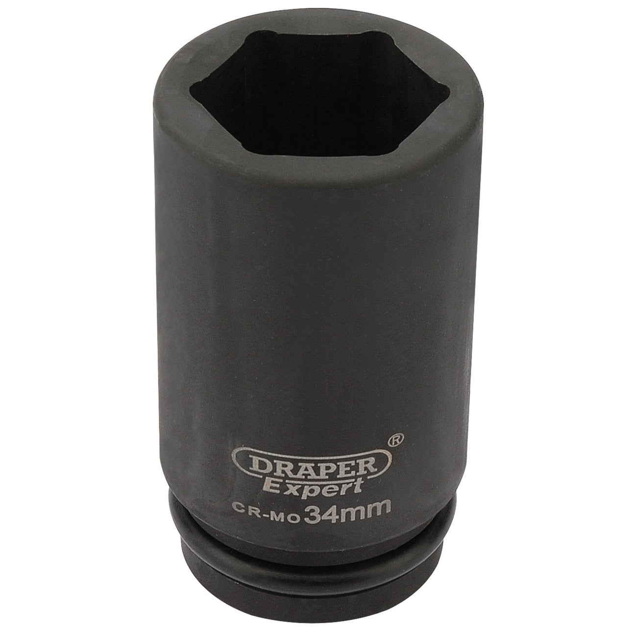 A Draper Expert Hi-Torq® 6 Point Deep Impact Socket, 3/4" Sq. Dr., 34mm - 419D-MM with a hexagonal opening, designed for heavy-duty applications and perfect for use with impact wrenches.