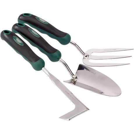 Draper Stainless Steel Heavy Duty Soft Grip Fork, Trowel And Weeder Set (3 Piece) - GSFTPW - Farming Parts