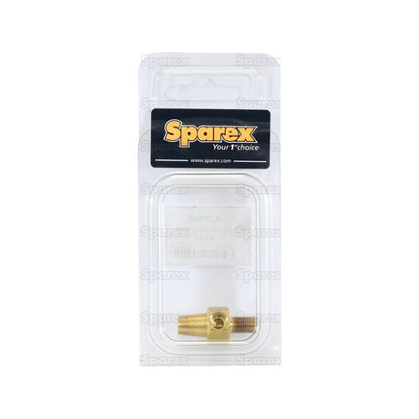 A packaged brass fitting from Sparex, visible in a clear plastic container with branded labeling at the top, sits alongside a Tyre Deflating Tool - A'PAK (Sparex Part No. S.27659) for easy tire maintenance.