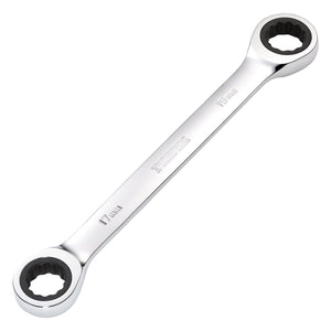 Introducing the Draper Hi-Torq® Metric Double Ratchet Ring Spanner (17 X 19mm - 8231BSMM), featuring a double box-end design with one 17mm end and one 19mm end, crafted from durable chrome vanadium steel.