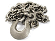 A Sparex Galvanised Steel Towing Chain, measuring 11mm in diameter and 3 meters in length, coiled and resting on a white surface, features a large hook attached. This robust chain boasts an impressive safe working load of 1900 kgs.