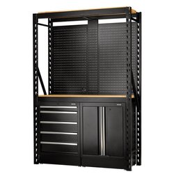 Bunker® 15 Piece Modular Storage Combo 2 Tier Racking With Hardwood Shelving, Pegboards And Floor Cabinets, 1500Mm | Ms400-C1 15Pc W