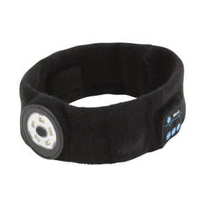 The Draper Smart Wireless Rechargeable Headband With LED Head Torch and USB Charging Cable, Black, One Size - HBT-HP offers multiple LED light settings and features control buttons on the side.