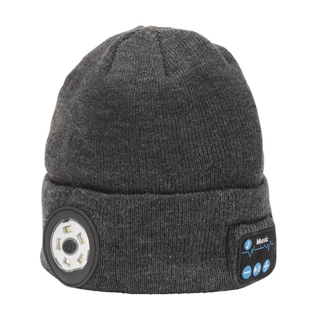 Draper Smart Wireless Rechargeable Beanie With Led Head Torch And Usb Charging Cable, Grey, One Size - BT-HPG - Farming Parts