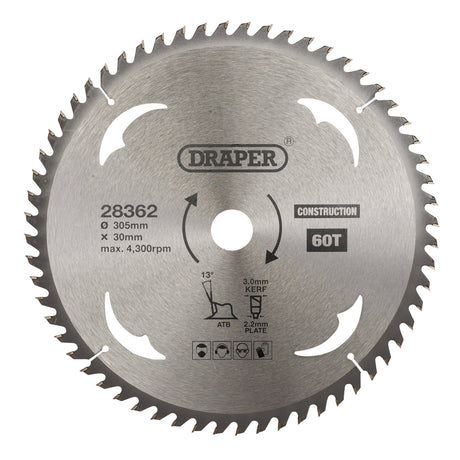Draper Tct Construction Circular Saw Blade, 305 X 30mm, 60T - SBC10 - Farming Parts