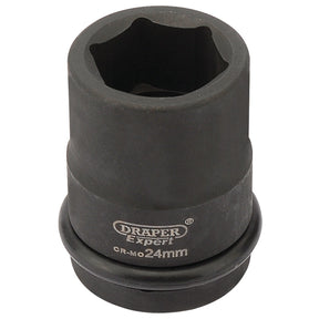 A Draper Expert Hi-Torq® 6 Point Impact Socket (3/4" Sq. Dr., 24mm - 419-MM) from the reputable brand Draper, crafted from chrome molybdenum, designed for heavy-duty use in automotive and mechanical applications.