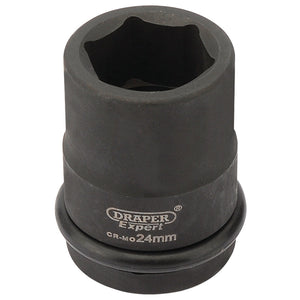 A Draper Expert Hi-Torq® 6 Point Impact Socket (3/4" Sq. Dr., 24mm - 419-MM) from the reputable brand Draper, crafted from chrome molybdenum, designed for heavy-duty use in automotive and mechanical applications.