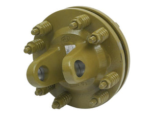 The Sparex PTO Friction Clutch, part number S.28790, featuring a universal joint size of 35 x 106.5mm and a 1 3/8''-21 spline configuration, ensures optimal torque in PTO series applications with its cylindrical design incorporating an industrial yellow metal flange, multiple hex bolts, and two large holes.