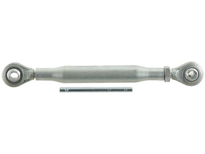 A Top Link (Cat.0/0) Ball and Ball from Sparex, with 3/4'' eye bolts on each end, positioned horizontally and a separate centre tube placed underneath it (Sparex Part Number: S.28888), has a minimum length of 320mm.