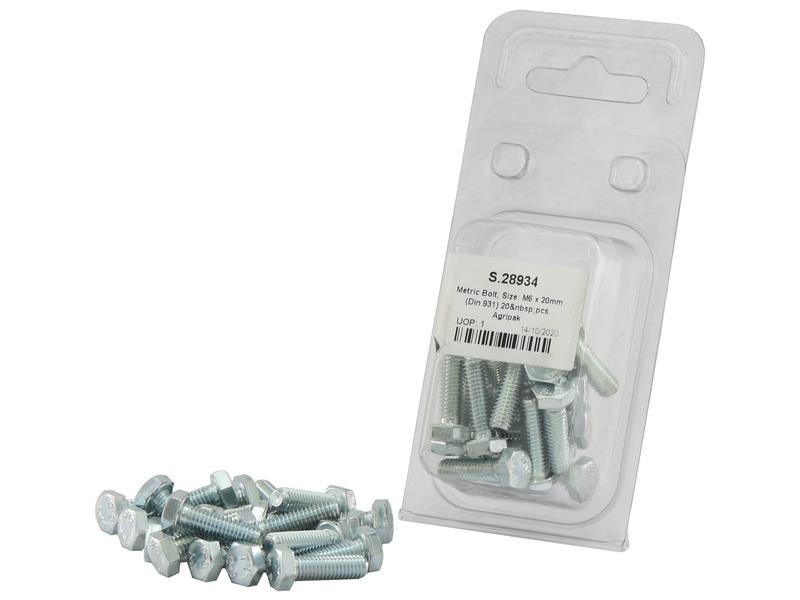 Sparex Agripak 20 pcs Metric Bolt M6x20mm Coarse Thread | S.28934
