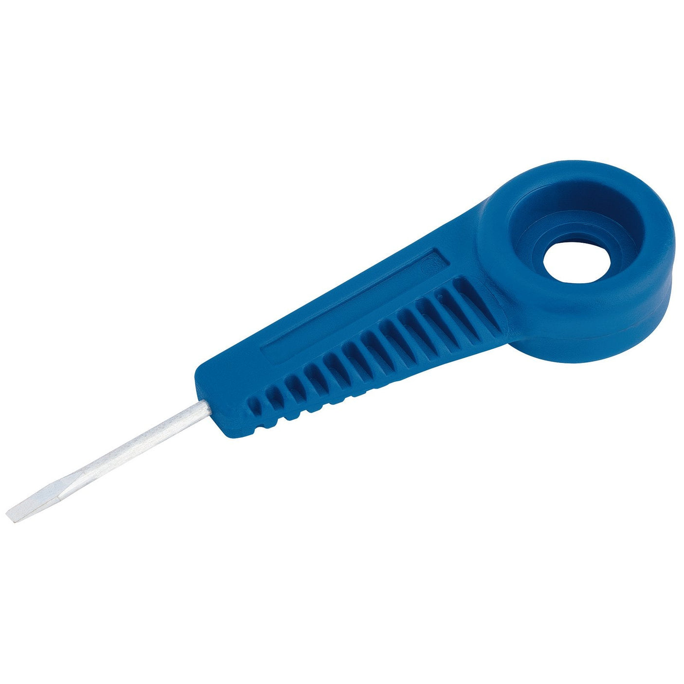 A Draper Bradawl - B118 featuring a blue plastic handle, display packed for easy storage.