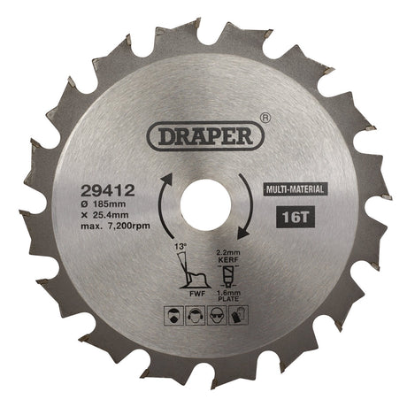 Draper Tct Multi-Purpose Circular Saw Blade, 185 X 25.4mm, 16T - SBM3 - Farming Parts