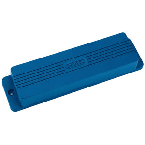 Draper Sharpening Stone Box, 200 X 50 X 25mm - 45A with ribbed surface and mounting holes, designed to securely hold tools on metal surfaces. Includes an integrated compartment for a fine and medium Sharpening Stone.