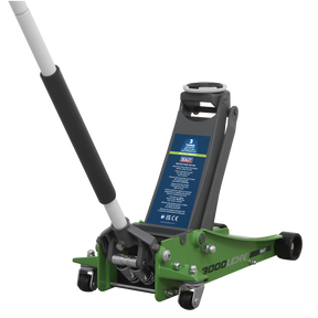 Trolley Jack 3 Tonne Low Profile Rocket Lift Hi-Vis Green - 3000LEHV - Farming Parts