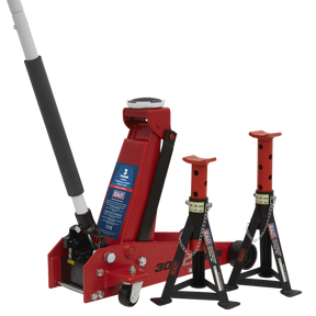 Trolley Jack 3 Tonne Standard Chassis with Axle Stands (Pair) 3 Tonne Capacity per Stand - 3010CX - Farming Parts